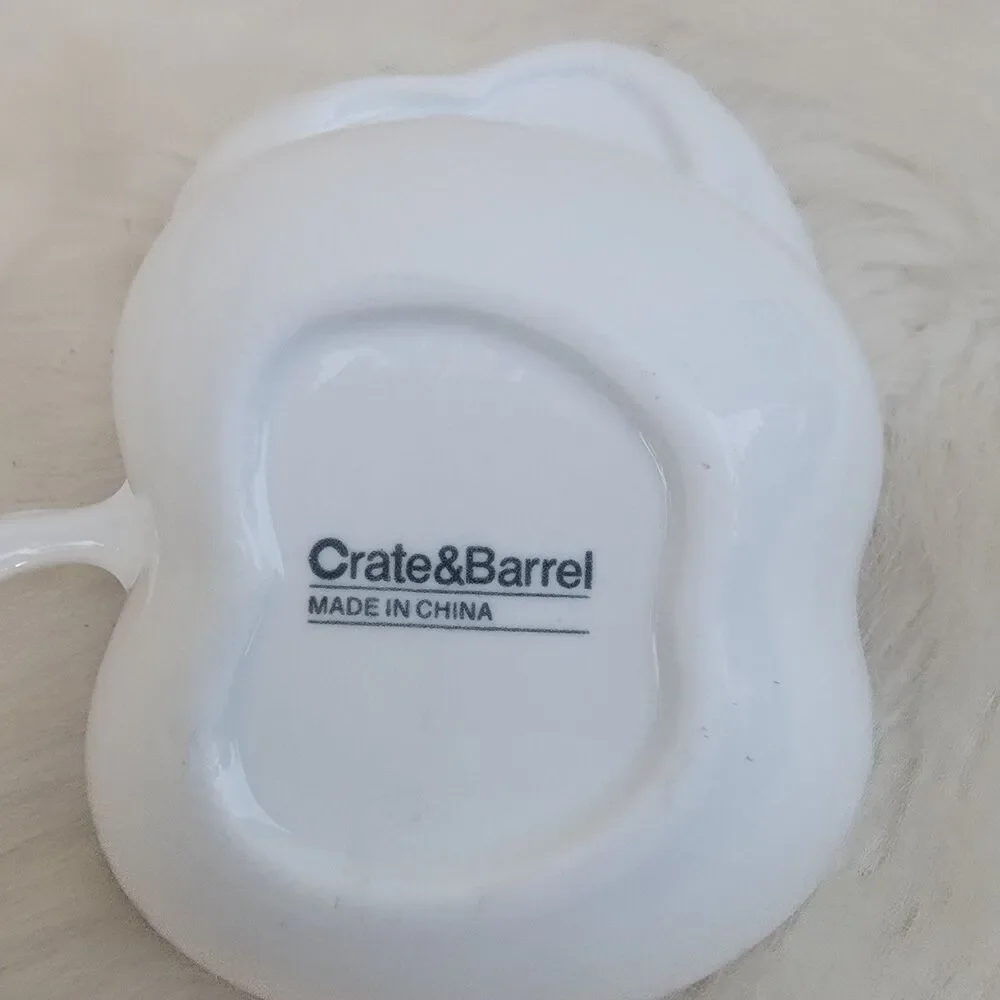 Set Of 2 crate and barrel small White Ceramic apple shaped sauce snack bowls